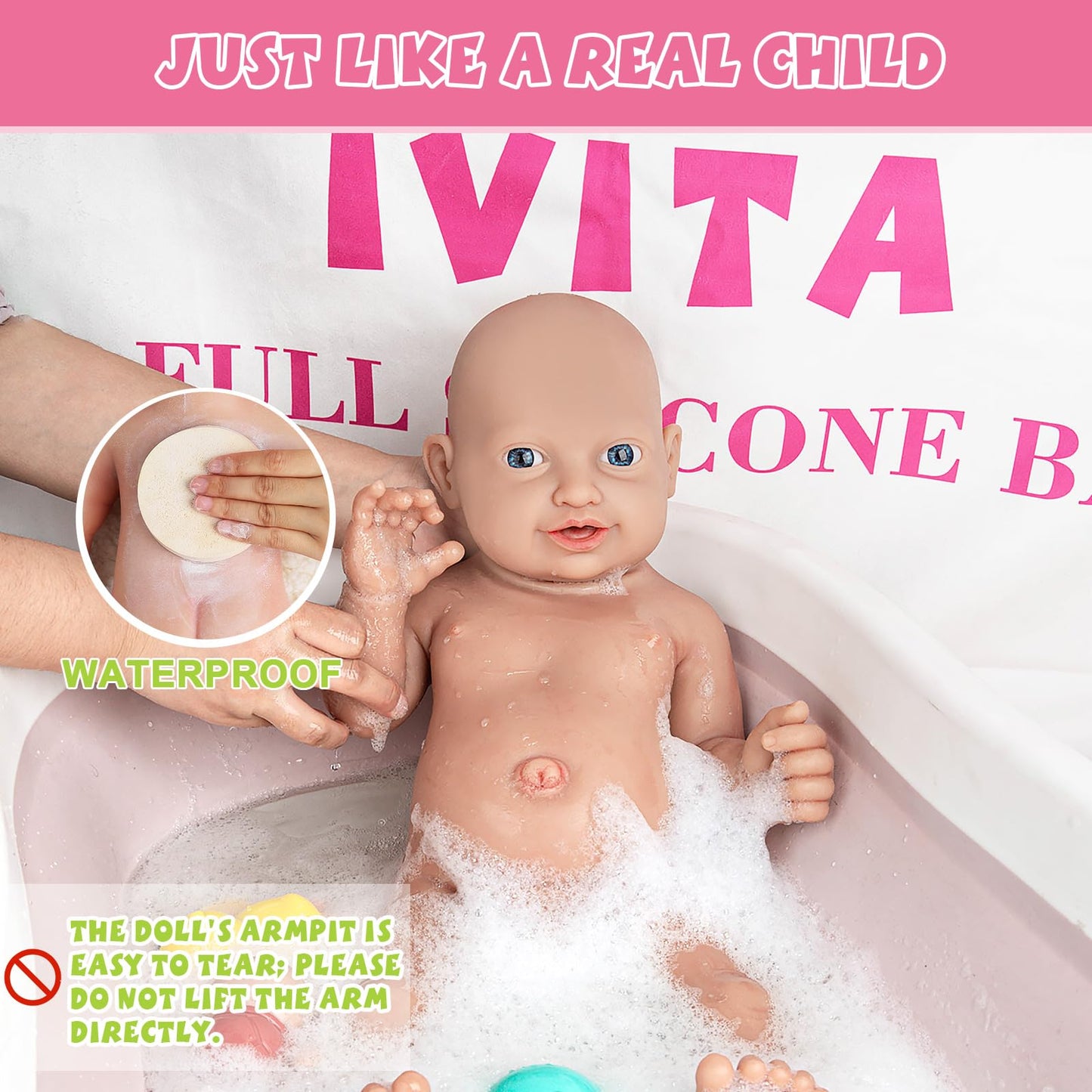 Ivita 12 Inch Full Body Silicone Baby Dolls With Magnetic Mouth, Newborn Realistic Lifelike Silicone Baby Dolls Gifts For Kids,B