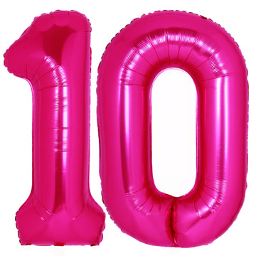 40 Inch Giant Hot Pink Number 10 Balloon, Helium Mylar Foil Number Balloons For Birthday Party, 10Th Birthday Decorations For Ki