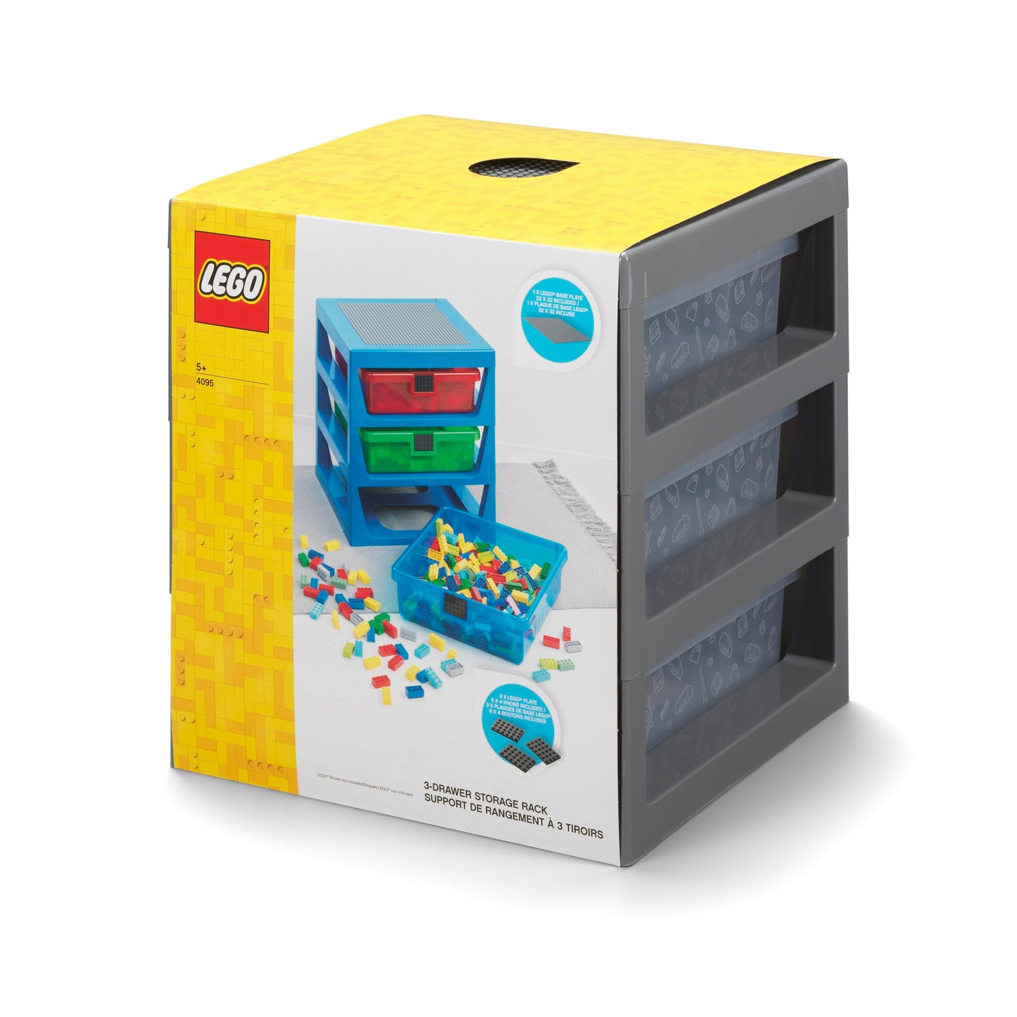 LEGO 3 Drawer Storage Rack Dark Grey - Customizable Toy Storage Unit with Removable Drawers and Building Station for Kids' Desk