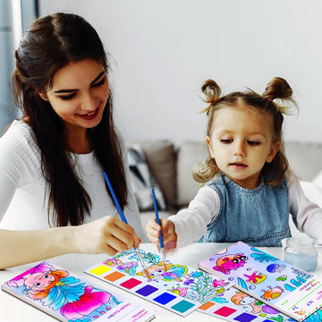 Junqiu Paint With Water Books For Kids Ages 4-8, Watercolor Painting Coloring Books For Toddlers, Magic Paint Set For Kids, Art Craft Set For Drawing With Brush(2 Pack)