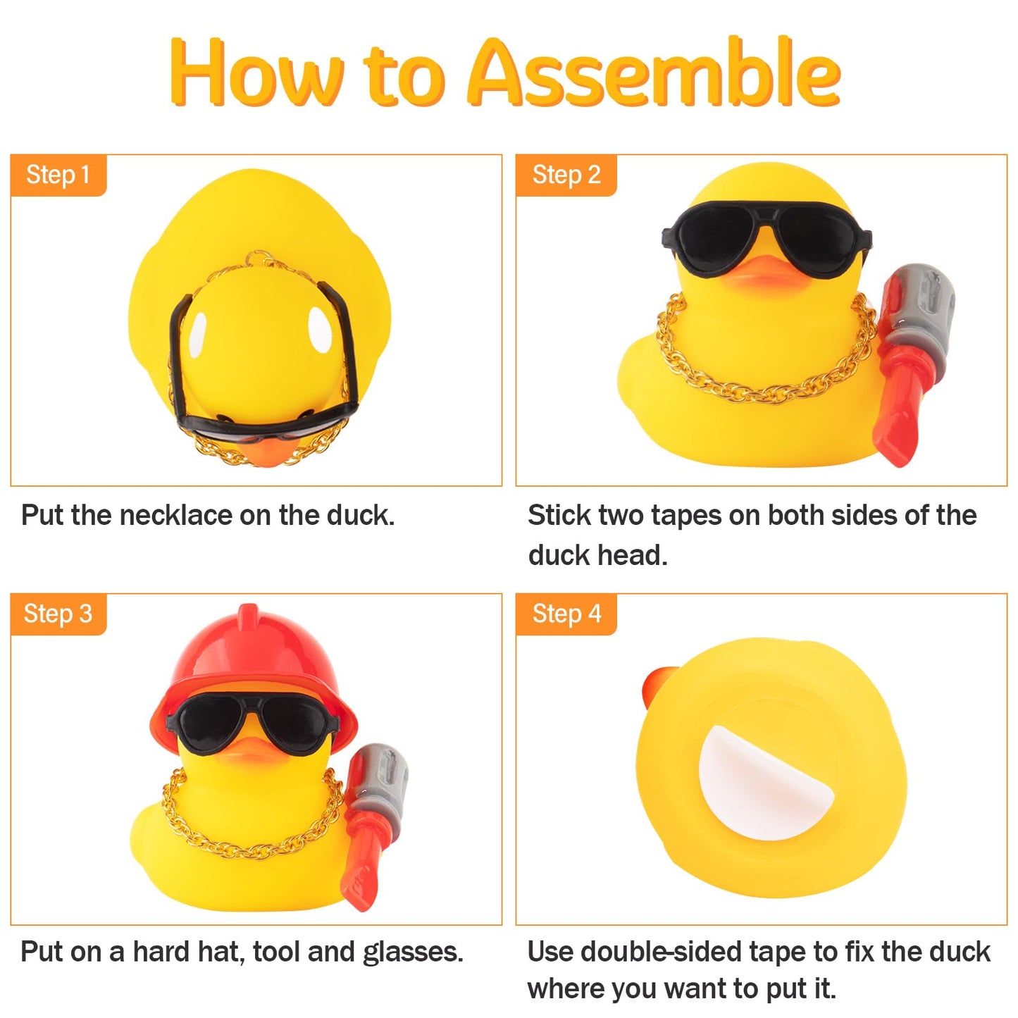 wonuu Car Dashboard Decorations Rubber Ducks, Construction Builder Rubber Ducky for Car Ornament Cute Duck with Tool, Hard Hat,