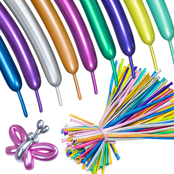 Metallic 260 Long Balloons 100 Pack Multicolored Twisting Animal Balloons Modeling Long Magic Balloons For Diy Animal Model Wedd
