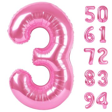 Pink 3 Balloon, Number Balloons 40 Inch, 3Rd Birthday Decorations For Kids Girls Women Party Supplies For Party Decorations, Num