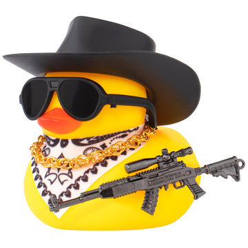 wonuu Car Rubber Duck Ornament Cool Car Accessories Duck Car Dashboard Decoration Special Prop Cowboy Hat Necklace, SKS