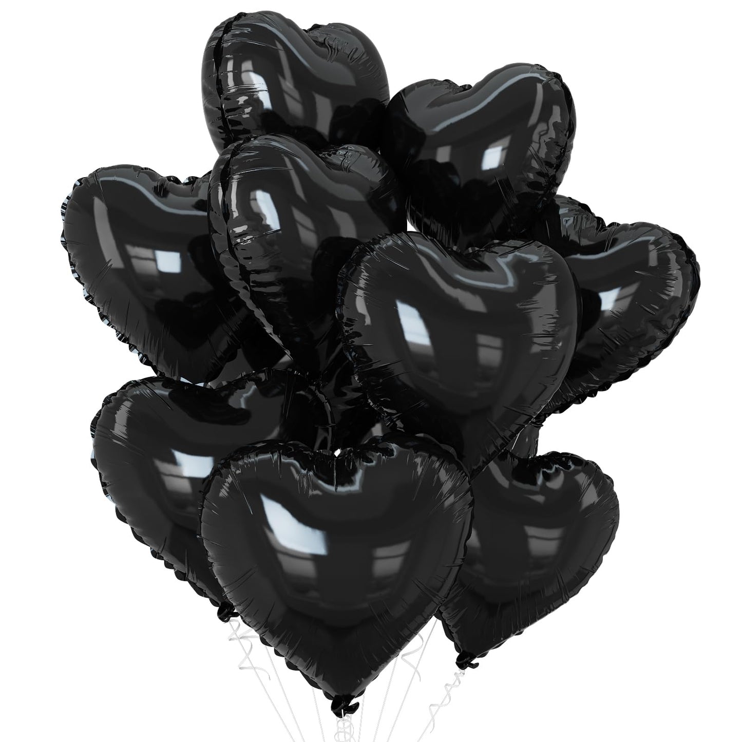 GRESATEK Black Heart Balloons - 10 Pcs 18-Inch Foil Mylar Balloons for Valentine's, Engagement, Birthday, and Wedding Decorations