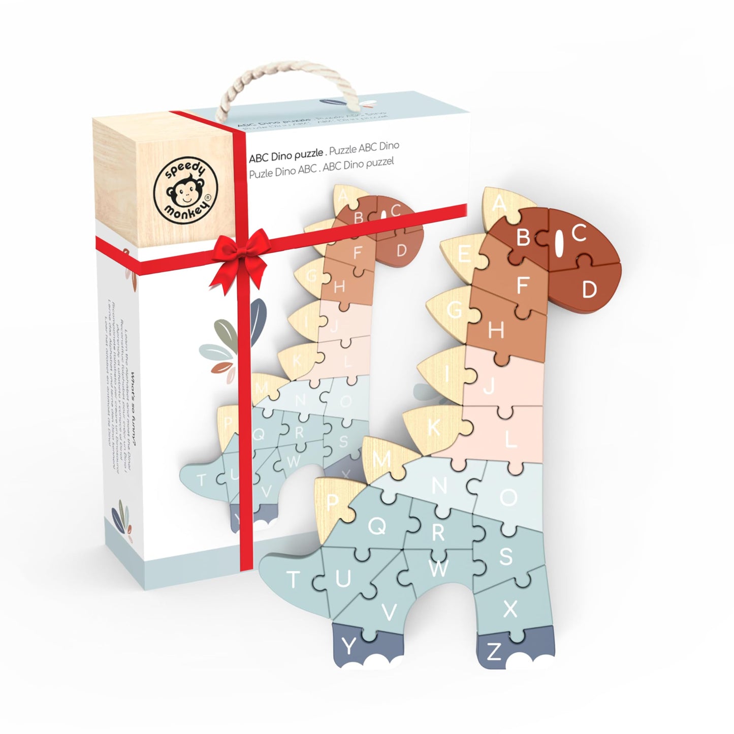 SPEEDY MONKEY ABC Dino Puzzle - Wooden Alphabet Animal Puzzle for Kids, FSC Certified Dinosaur Puzzles Activity, Colorful ABC Pl