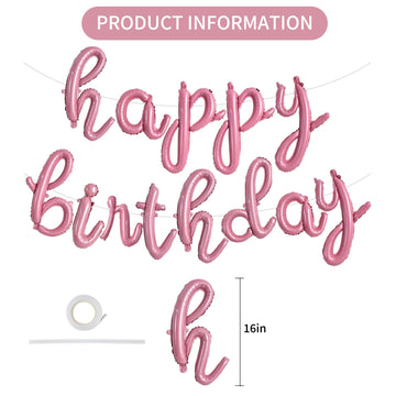 Toniful Light Pink Happy Birthday Balloons Banner,Cursive Happy Birthday Balloons Light Pink Birthday Decorations Light Pink Myl