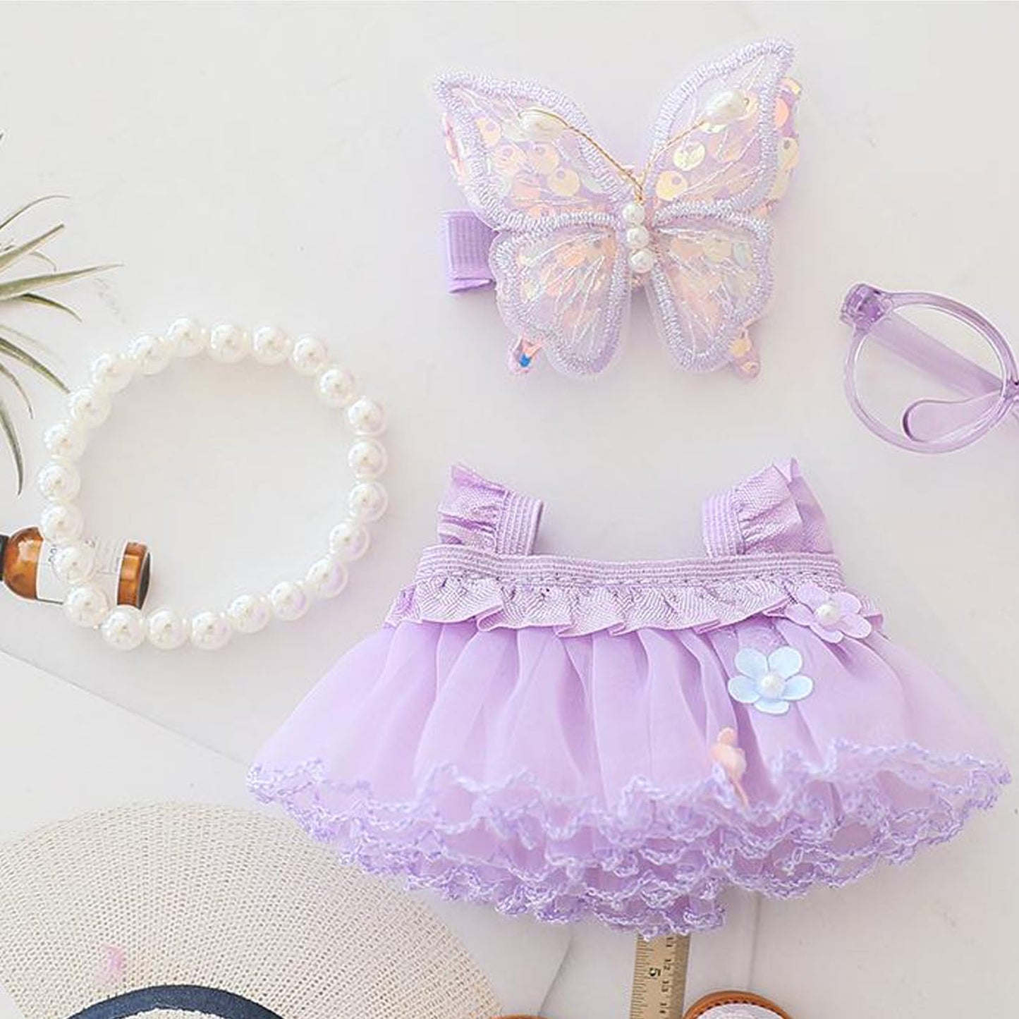 QIUTIMIY Clothes for Doll 17cm Doll Clothes 3-Piece-Set Doll Clothes enhanced Doll Outfit with Accessories-Birthday Hairclip+Dress+Necklace(NO Doll Included)