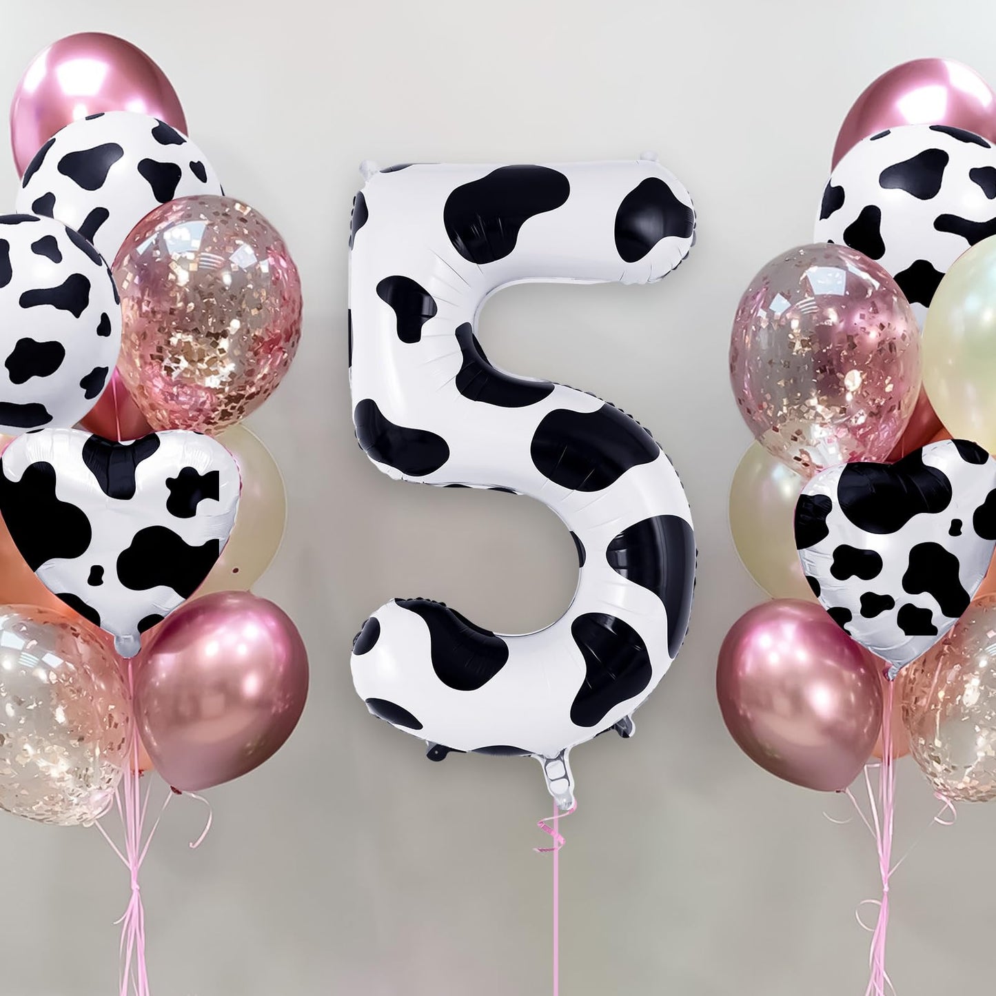 Cow Print Number 5 Balloon, Large 40 Inch Cow Number Birthday Balloons, Foil Mylar Number 5 Balloons For 5 Year Old Birthday Par