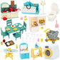 Onest 84 Pieces Dollhouse Furniture Set Mini House Accessories With Bathroom Kitchen Dining Room Laundry Room Miniature 1:12 Furniture Accessories Model For Kids