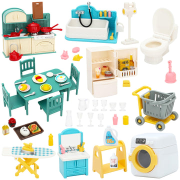 Onest 84 Pieces Dollhouse Furniture Set Mini House Accessories With Bathroom Kitchen Dining Room Laundry Room Miniature 1:12 Furniture Accessories Model For Kids