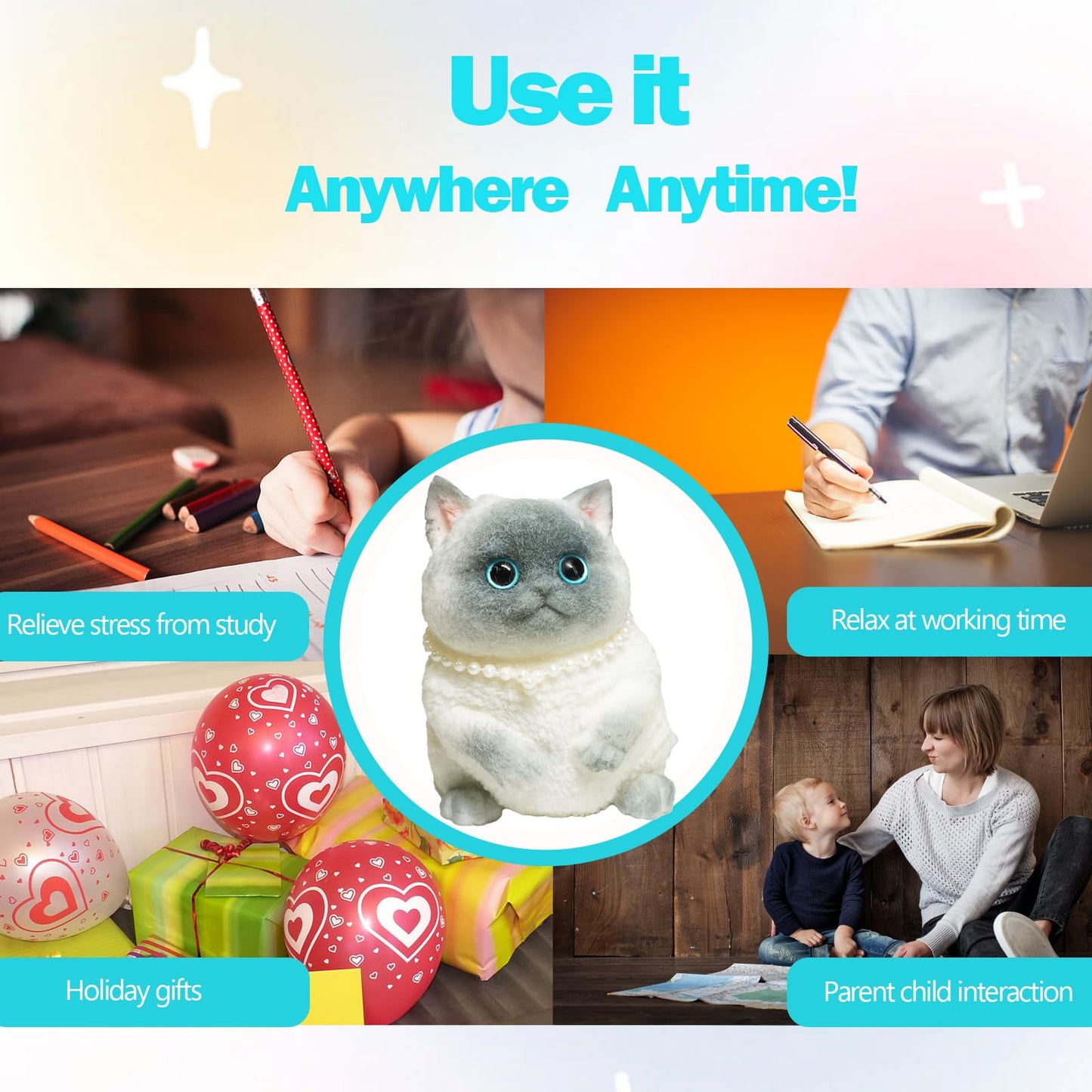 Taba Giant Squishy For Kids Adults, Big Furry Cat Toy For Stress Relief, Super Soft Squeeze Fidget Toy (Siamese Cat)