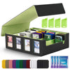 Uaono Trading Card Storage Box With Commander Display; 2400+ Deck Box For Mtg With Removable Cover; Toploader Card Case Fits Magic Tcg Ptcg Sports Cards; 24 Dividers, 4 Stoppers (Black, Lemon Green)