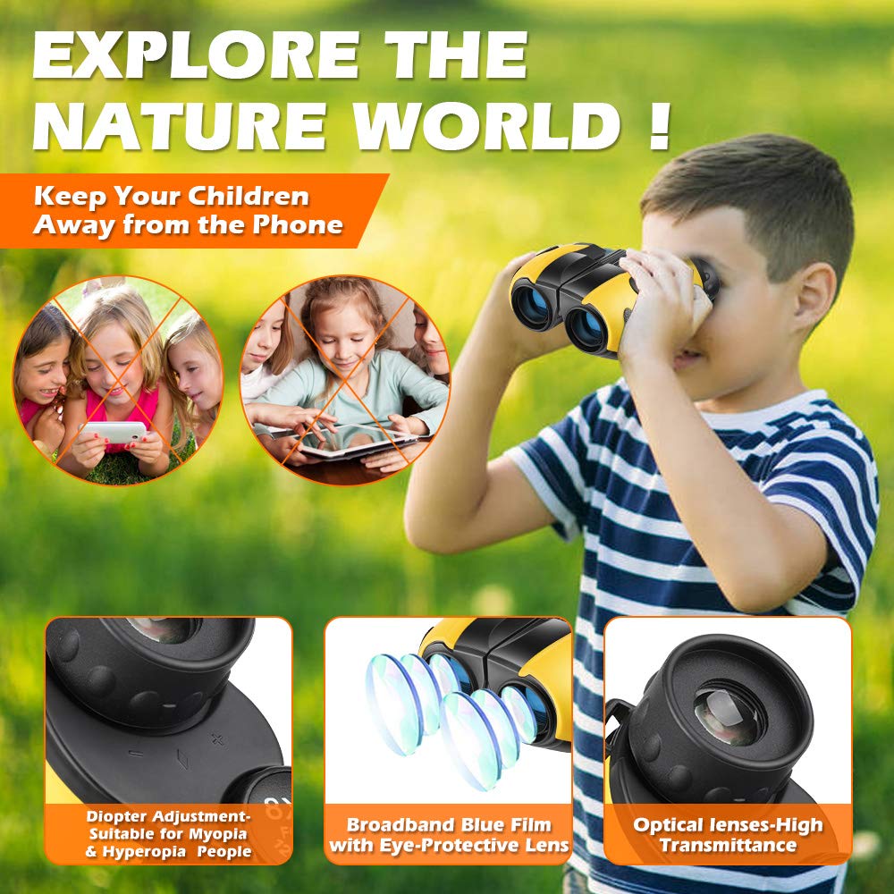 Compact Mini Binoculars For Kids - 8X21 Zoom Kids Binoculars Toy Gift Shock Proof For 3 4 5 6 7 8 9 10 11 12 13 Years Old Boys Girls Bird Watching Sporting Events Children Best Present