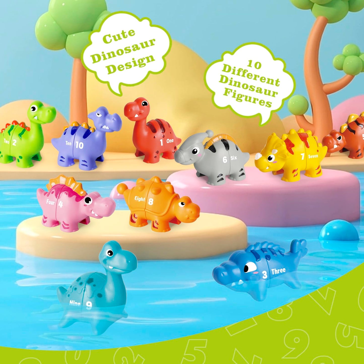 HAPPYMATE 20 PCS Dinosaur Number Learning Toys for Toddlers 2-4, 10 Different Dinosaur Figures, Double Sided Number Matching Gam