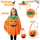 Snwquik Halloween Pumpkin Costume for Kids Girls Glow in the Dark Halloween Costume with Pumpkin Poncho Headband&Bag