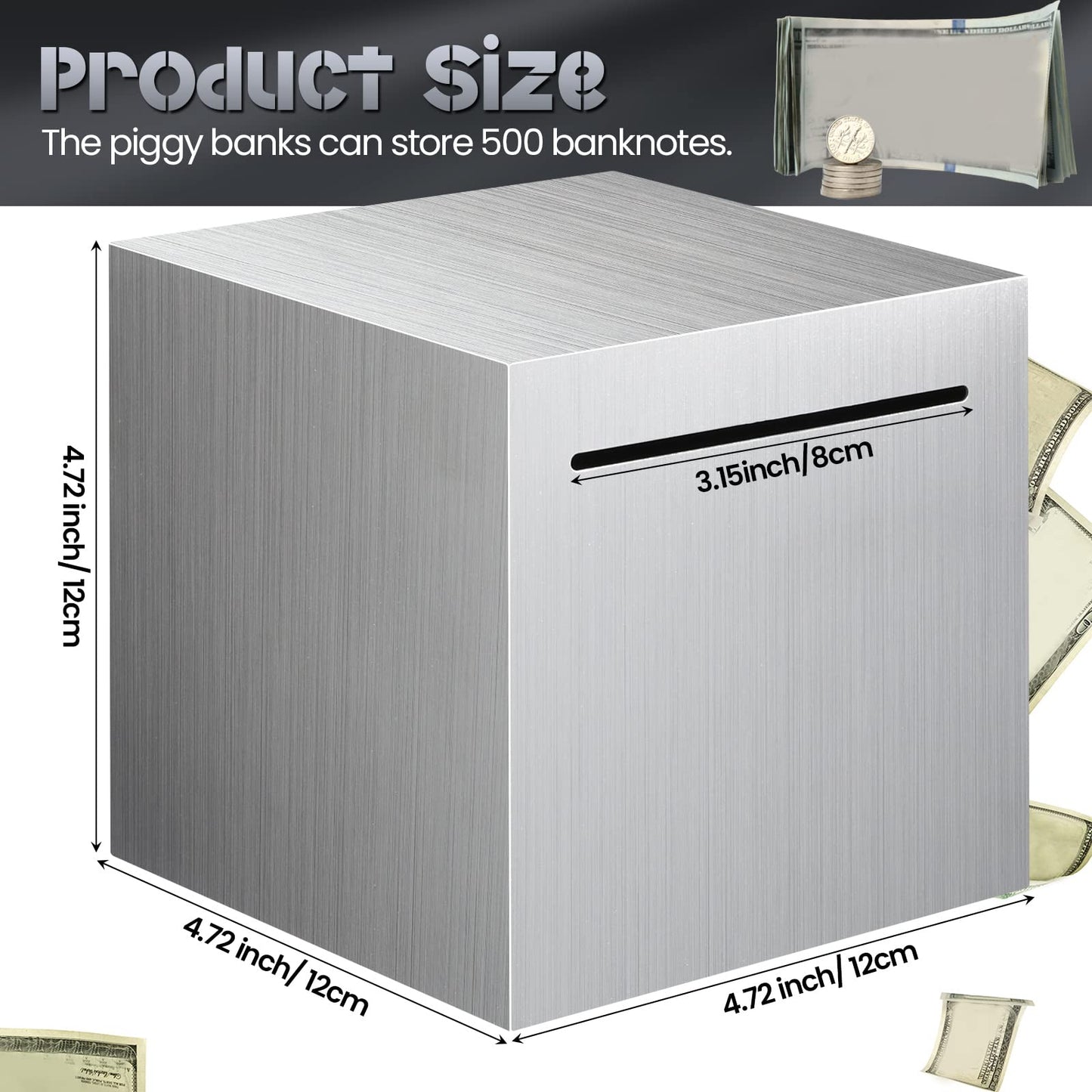 4 Pcs Piggy Bank For Adults Stainless Steel Adults Savings Bank Must Break To Open Metal Money Bank Money Saving Box, 4.72 Inch