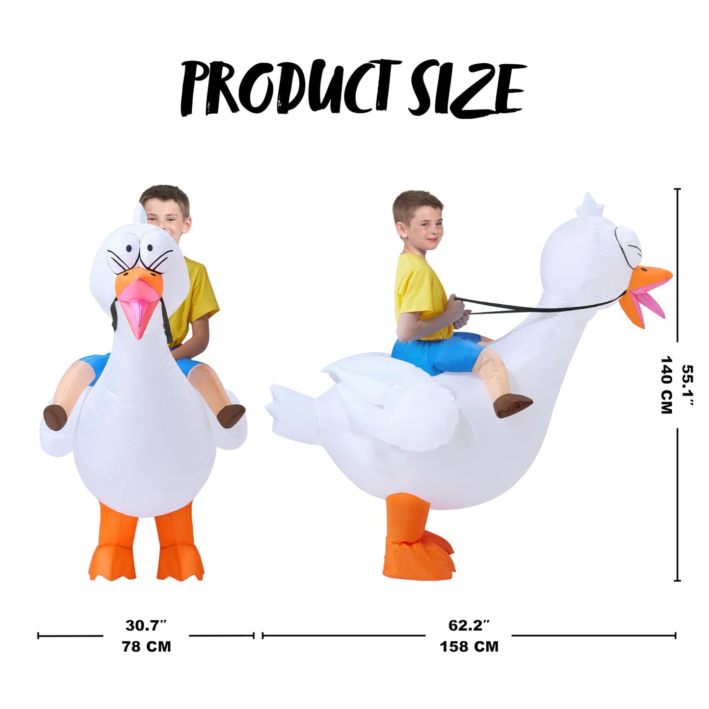 Spooktacular Creations Kids Halloween Inflatable Costume, Riding On A Goose Blow Up Costume Boys, White Goose Inflatable Suit For Halloween Costume Party Halloween Themed Parties