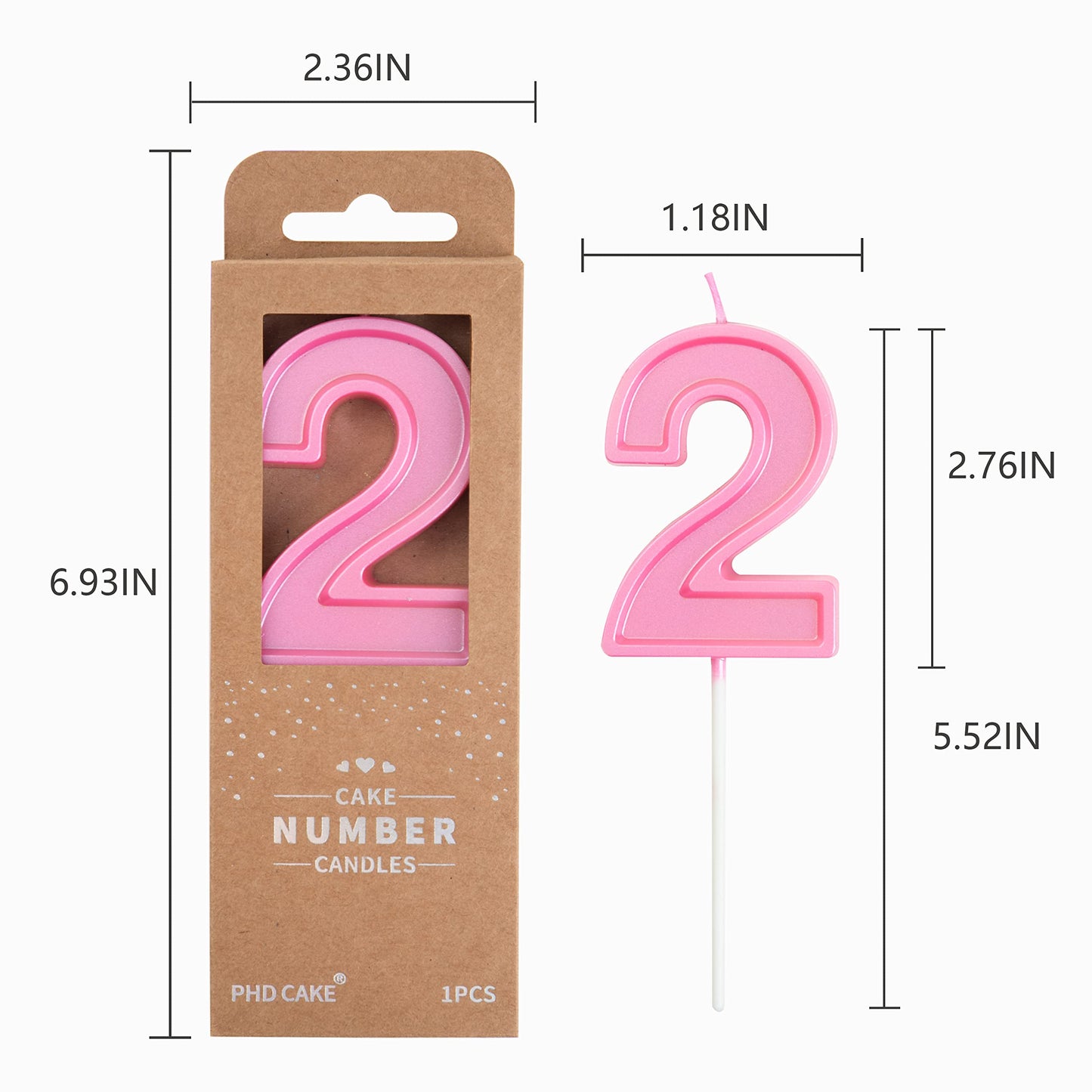 PHD CAKE 2.76 Inch Luxe pink 2 Number Birthday Candles, pink Number Candles, Cake Number Candles, Party Celebration