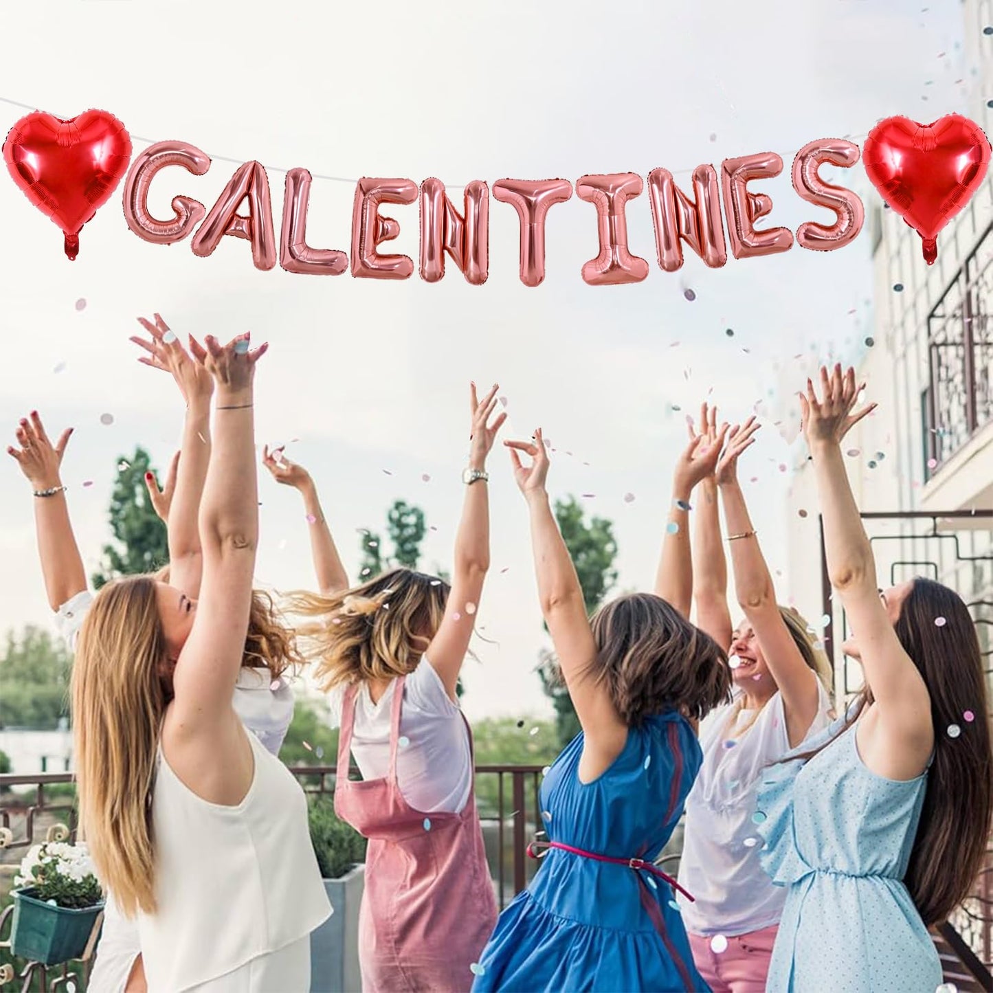 TONIFUL 16 Inch Rose Gold Galentines Letter Balloons Valentines Day Foil Alphabet Balloons Banner for Galentines Day Wedding Br