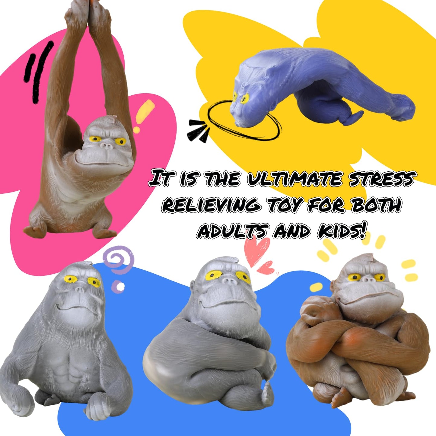 Wayfengli Super Stretchy Gorilla Fidget Toy, Squishy Monkey Squeeze Toy, Splat Maxi Kong, Sensory And Fidget Toy For Kids And Ad