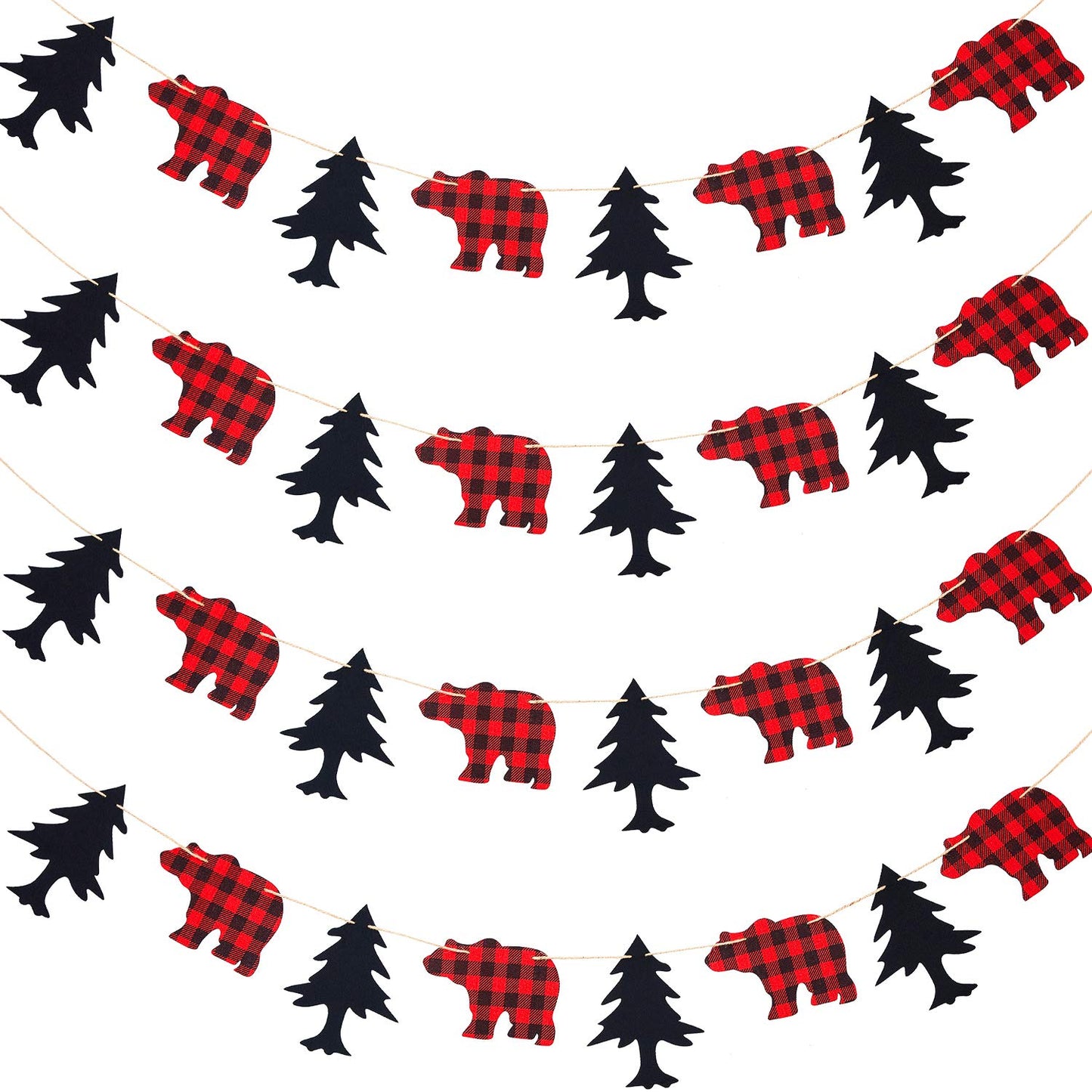 4 Pieces Lumberjack Party Theme Banner Decoration Supplies Buffalo Garland Woodland Animal Camping Banner For Hunting Party Birthday Party