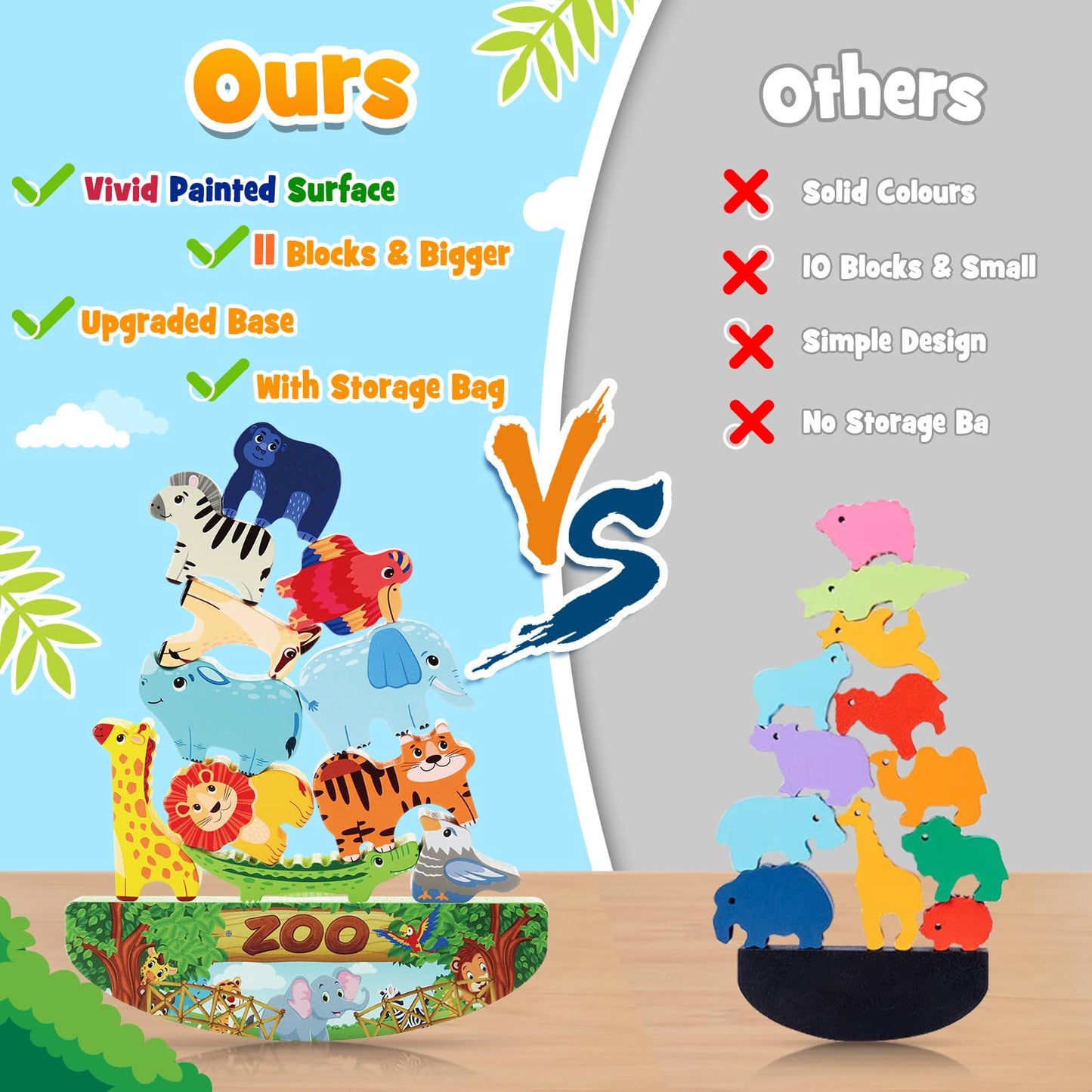 Ipourup Animals Montessori Toddler Toys 2 3 4 5 6 7 Year Old Boys Girls Wooden Animal Blocks Stacking Toy Kids Easter Birthday Gifts For Boy Girl Age 3-7 Educational Toys Fine Motor Balance Game