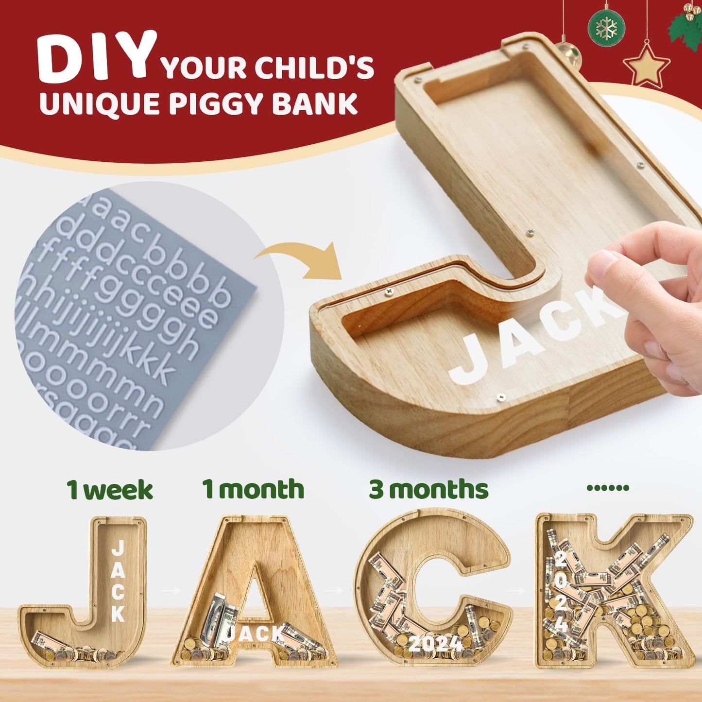 Bemaystar 12'' Piggy-Bank for Kids: Letter Piggy Bank for Boys Girls Toddler, Kids Letters Coin Bank for Christmas Birthday Gift