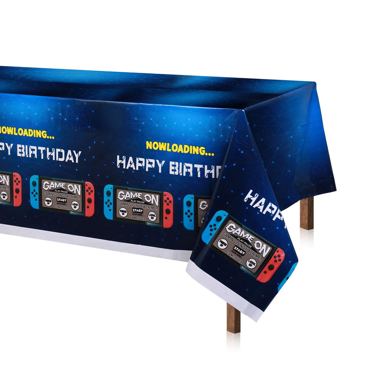 2Pcs Blue Video Game Party Tablecloth | 54 x 108 In| Video Game Birthday Party Decoration Rectangular Disposable Plastic Table C