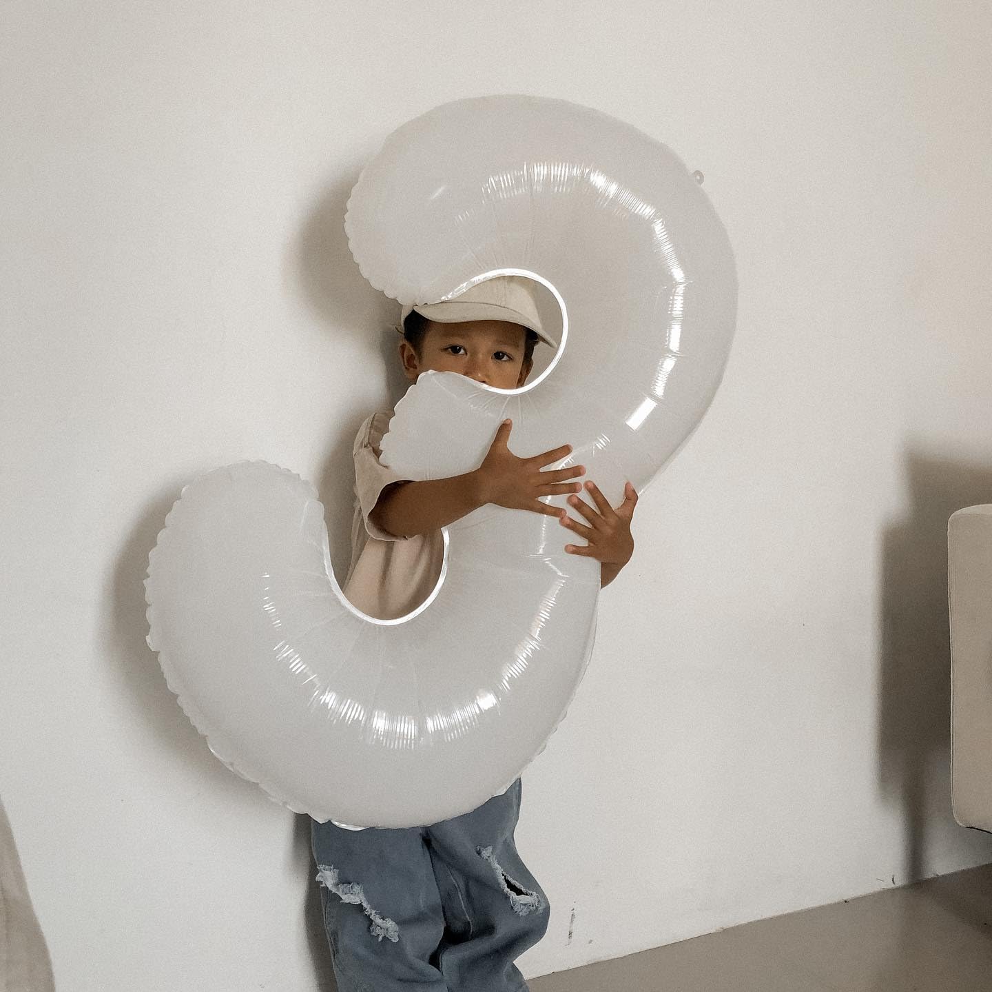 White 3 Balloon, Translucent Number Balloons 40 Inch, 3Rd Birthday Decorations For Kids Girls Boys, Men Women White Party Suppli