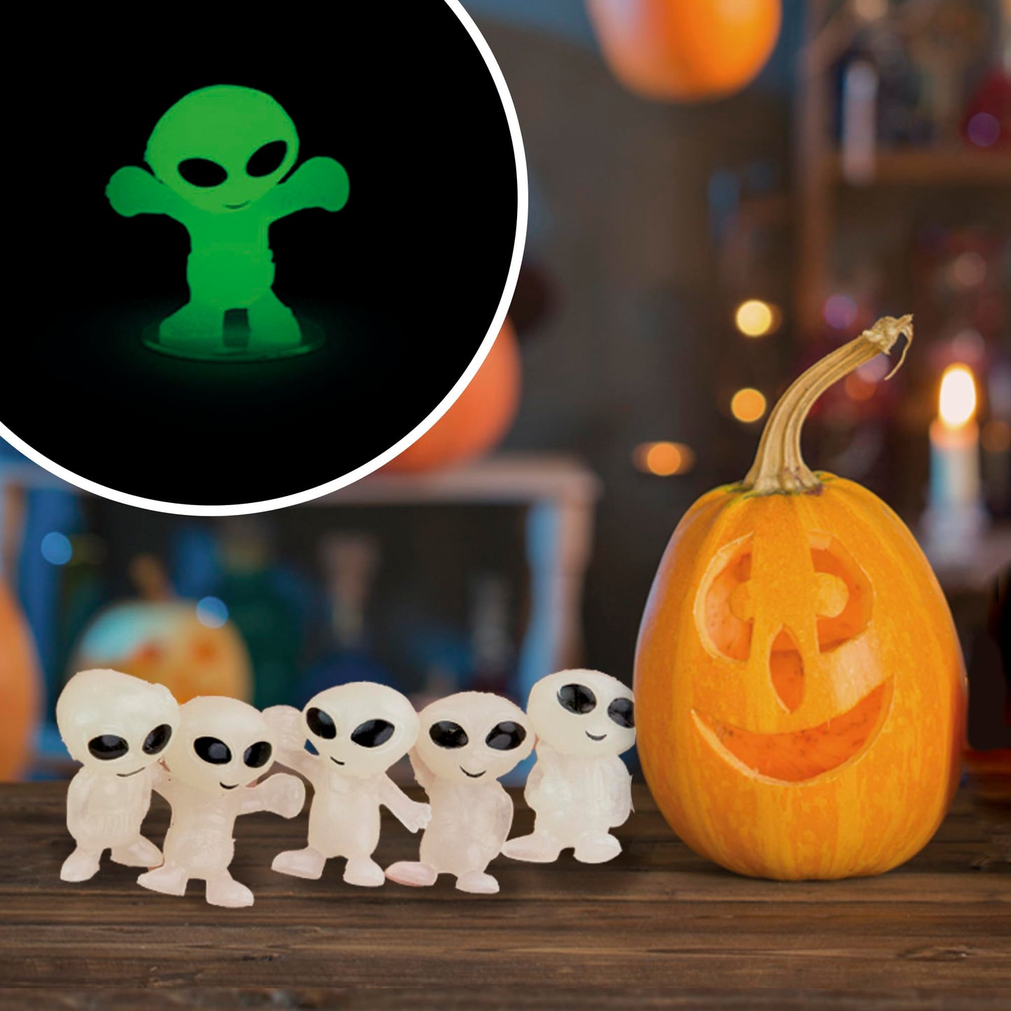Glow in The Dark Alien Figurines for Kids - 50 Pcs Small Halloween Party Favors - Goodie Bag Fillers - Pinata Stuffers - Hallowe