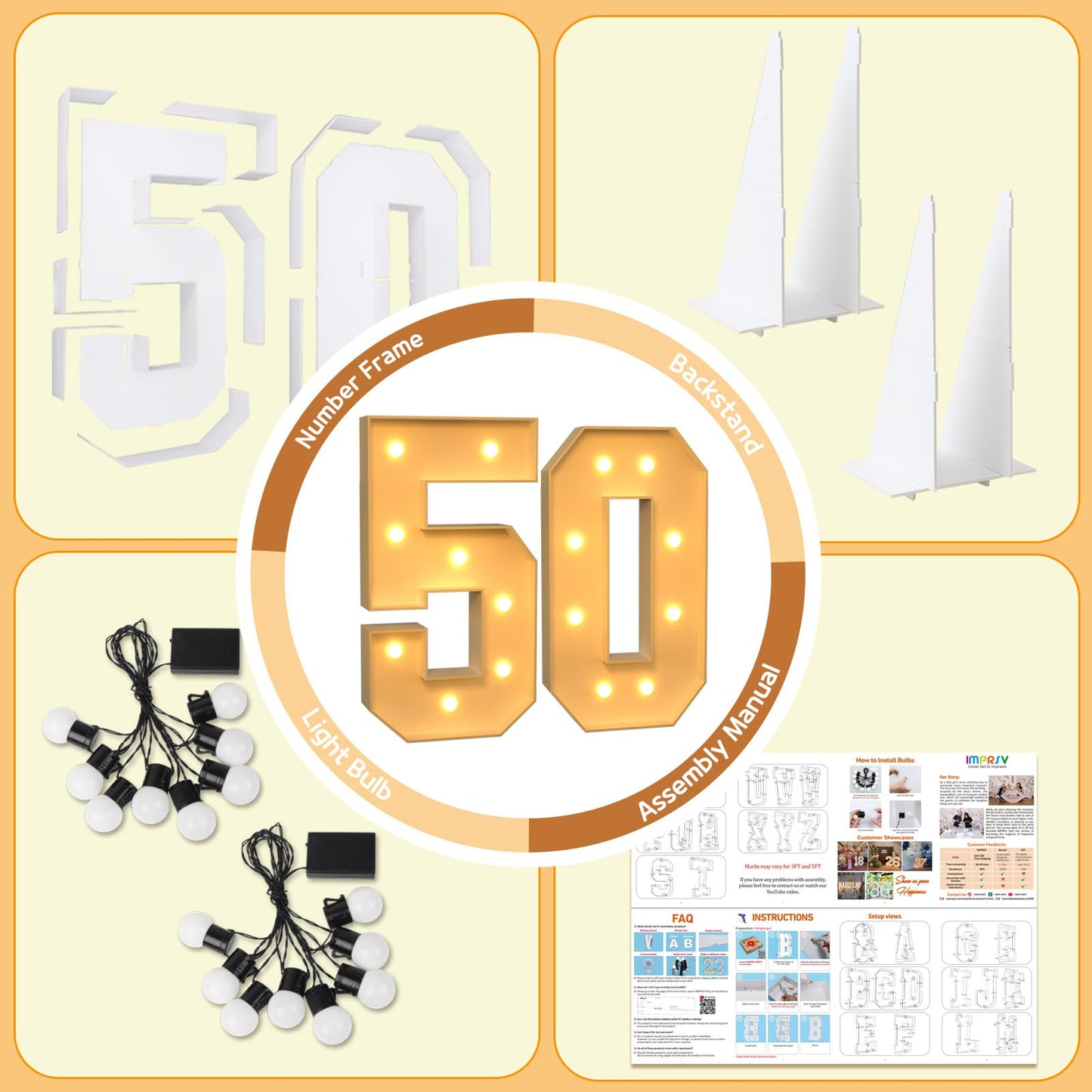 Imprsv 3Ft Block Marquee Numbers, Marquee Light Up Numbers 50Th Birthday Decorations For Women, Large Light Up Numbers 50Th Birt