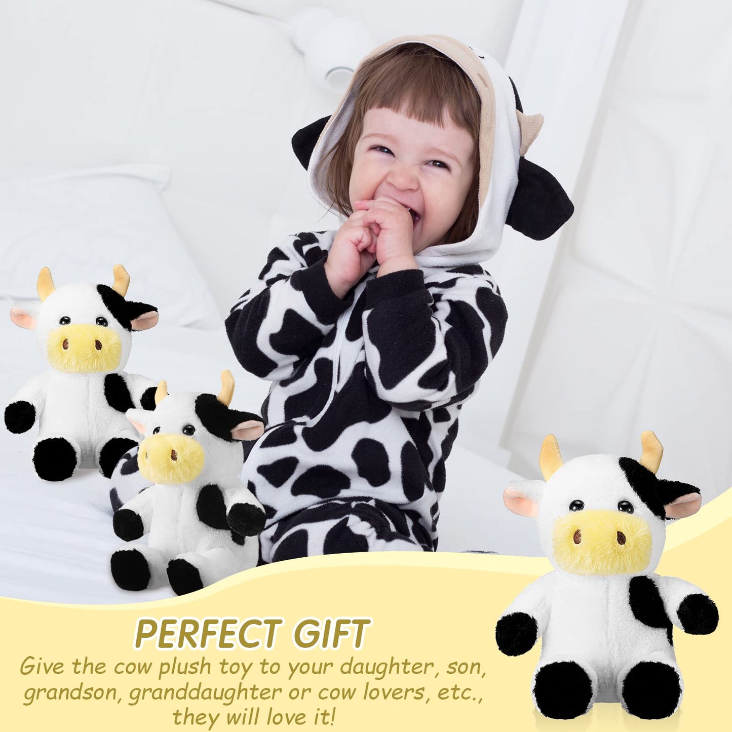 Wettarn 4 Pcs Cows Stuffed Animal Bulk 9.8'' Cow Plush Toy Cows Dolls Cute Soft Cuddly Cow Party Birthday Gifts Cow Party Decor