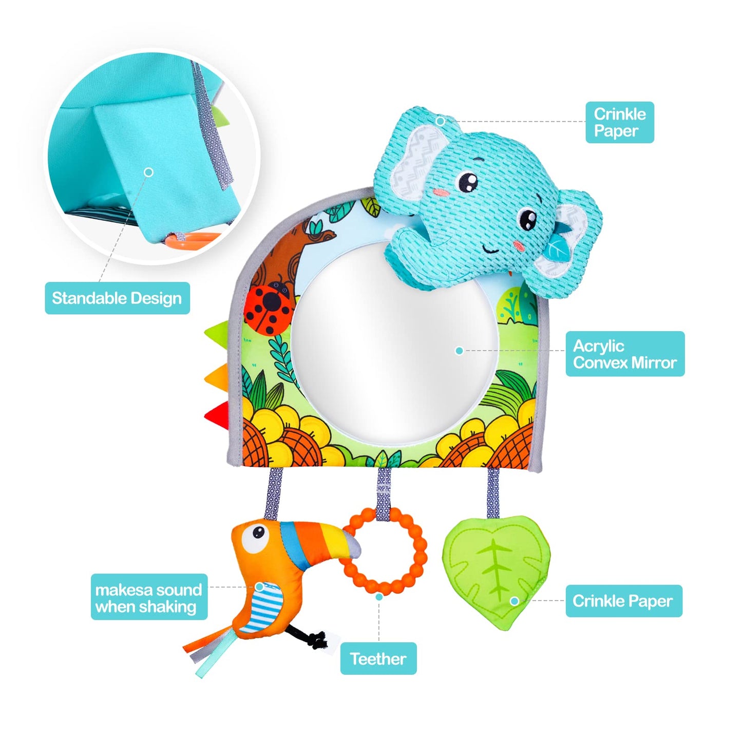 Car Seat Toys, Baby Mirror Toy For Car, Baby Car Toys Rear Facing, Mirror,Teether And Crinkle Paper, Fun Travel Infant Car Seat