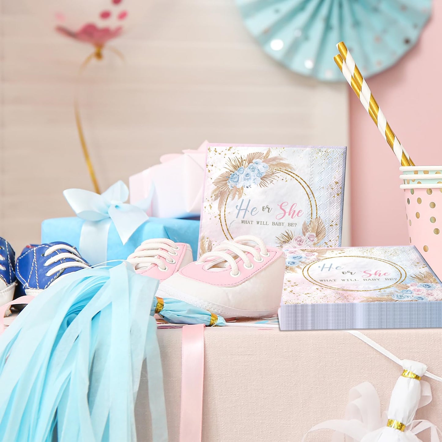40Pcs Gender Reveal Napkins Baby Shower Party Supplies He Or She Gender Reveal Napkins Table Decoration For Baby Birthday Gender