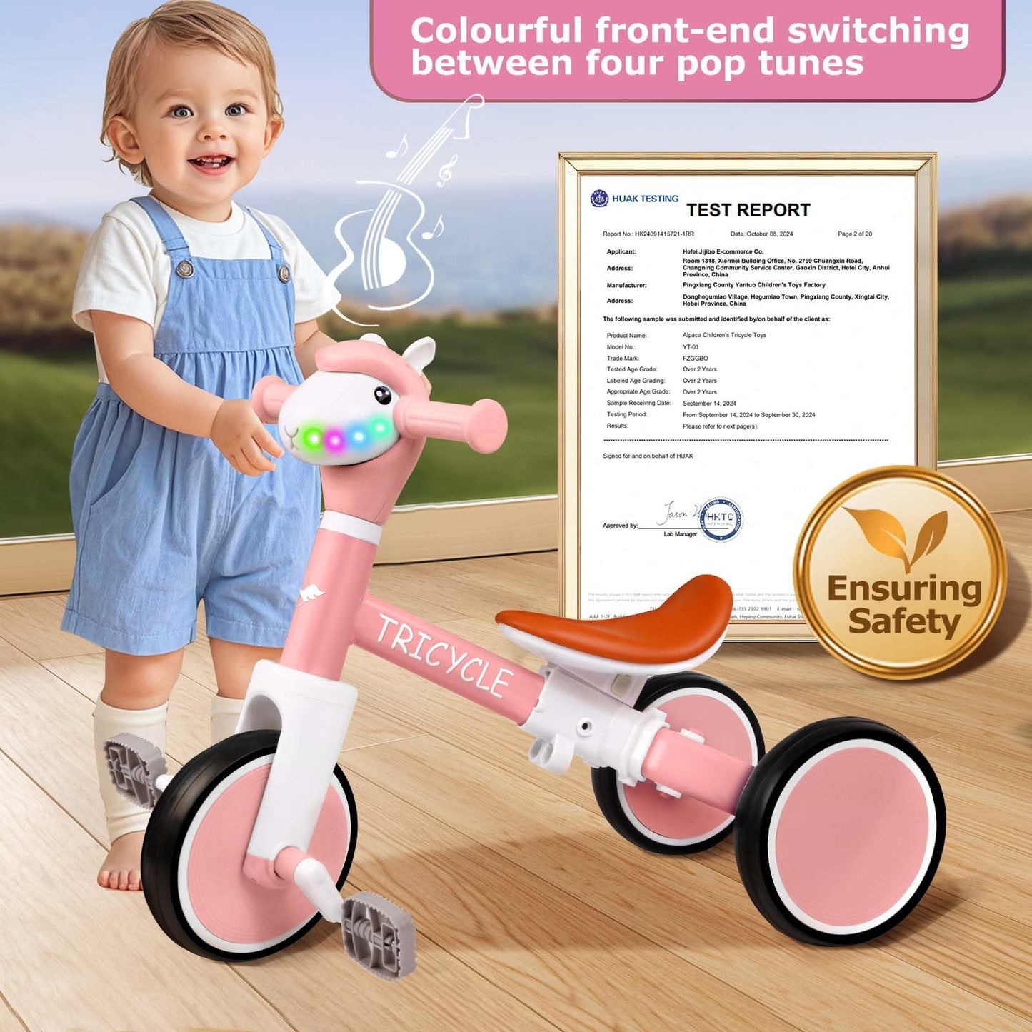 Tricycle for Toddlers 1-3 Year Olds, Toddler Balance Bike for Boys Girls 2-4, Toddler Tricycle with Light & Music Front, Kids Bi
