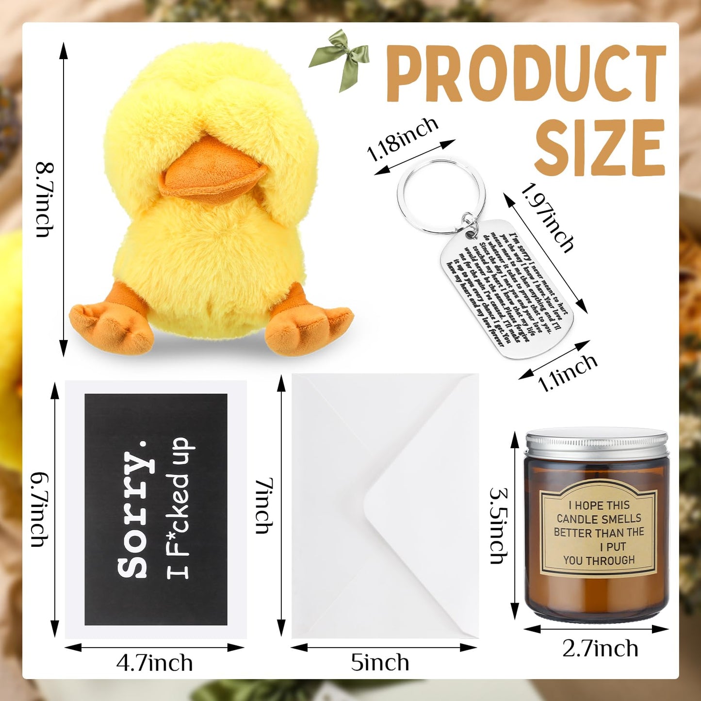 HyDren 5 Pcs Im Sorry Gifts Set with Big Box Include Adorable Apology Duck Gifts Candle Sorry I Ducked up Card Keychain Soft Fo