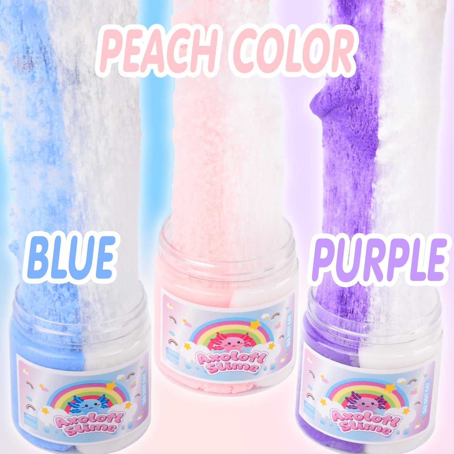 3 Pack Axolotl Cloud Slime, with Pink, Blue, Purple Axolotl Charms, Scented Slime Party Favor for Girls & Boys, Super Soft, Idea