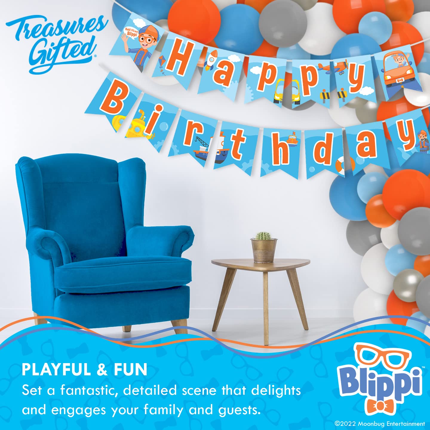 Treasures Gifted Officially Licensed Blippi Birthday Banner Vehicle - Blippi Happy Birthday Banner - Blippi Birthday Party Suppl