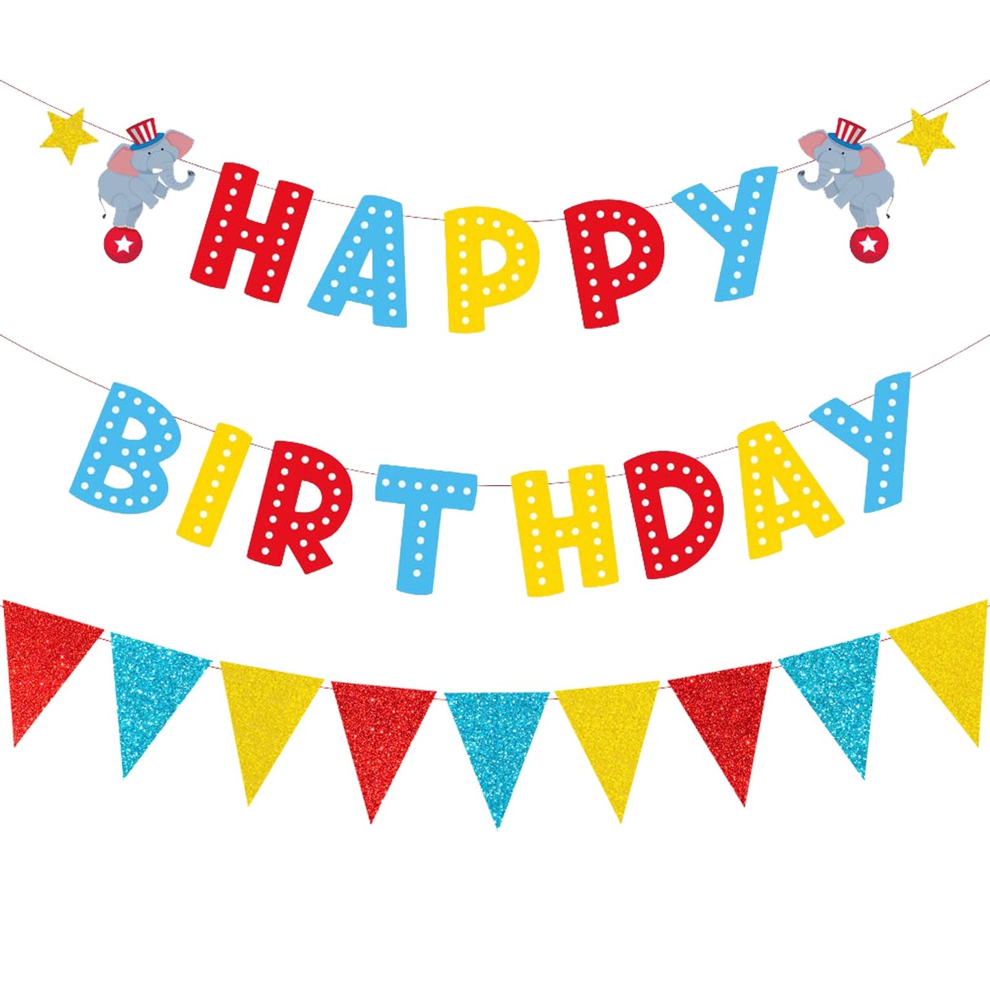 Zwiebeco Birthday Party Decoration Supplies Red Blue Yellow Happy Birthday Sign Banner Triangle Flags Pennant Banner Hanging Pap