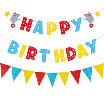 Zwiebeco Birthday Party Decoration Supplies Red Blue Yellow Happy Birthday Sign Banner Triangle Flags Pennant Banner Hanging Pap