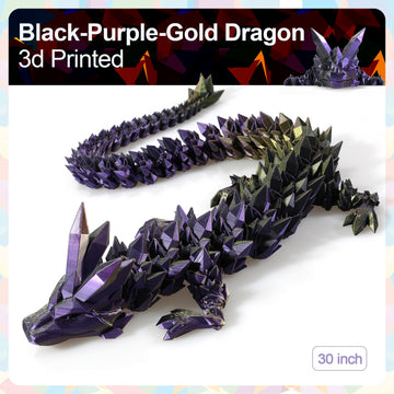 Meet Gladness 30 In 3D Printed Dragon, 30Inch Dragon,3D Dragon Toy,Large Dragon Present,Ariculated Crystal Dragon(Black Purple G