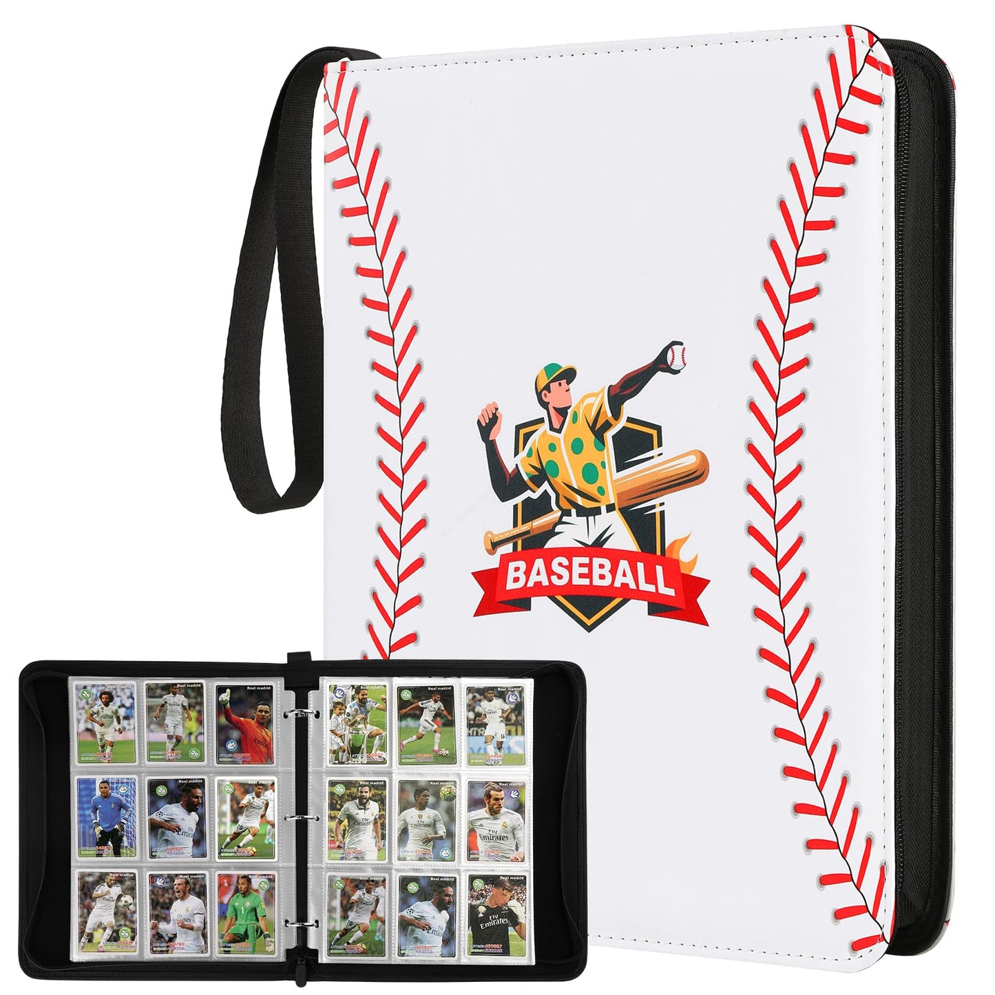 Baseball Trading Card Binder 9 Pocket  enhanced Zip Trading Card Binder  Waterproof 720 Double Sided Pocket PU Collection Binder  Card Album for YuGiOh  MTG  TCG  Game Cards & Sports Cards (White 1)