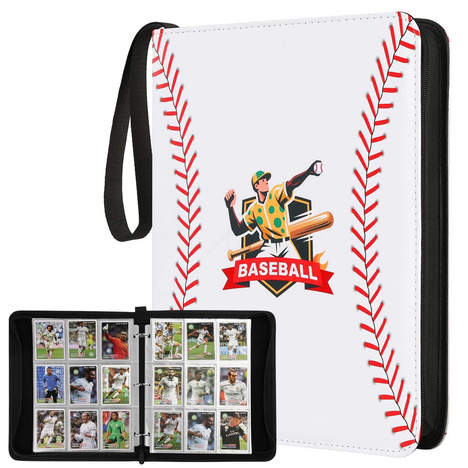 Baseball Trading Card Binder 9 Pocket  enhanced Zip Trading Card Binder  Waterproof 720 Double Sided Pocket PU Collection Binder  Card Album for YuGiOh  MTG  TCG  Game Cards & Sports Cards (White 1)
