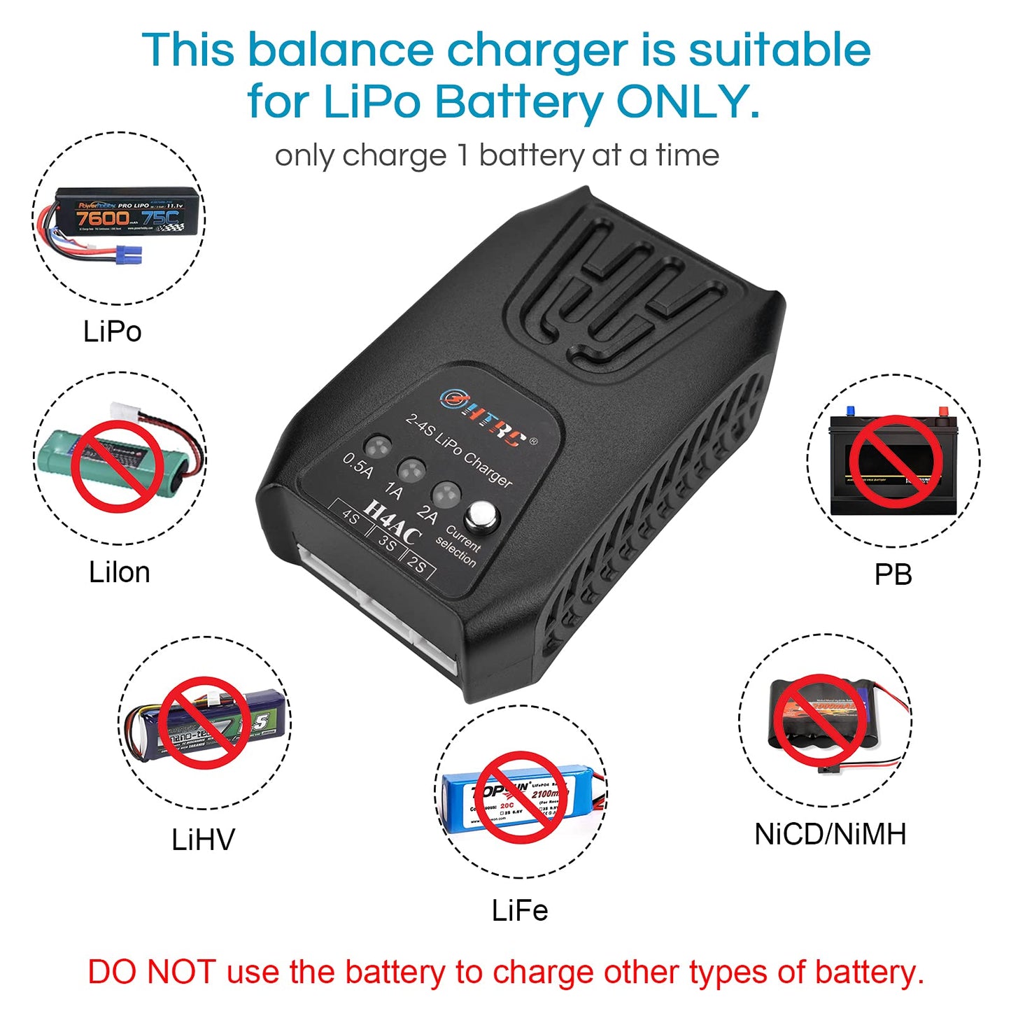 Universal Lipo Charger for 2s 3s 4s Lipo Battery, 2.0A Lipo Battery Charger with Balance for 7.4-14.8V RC Hobbies Packs AC 20W R