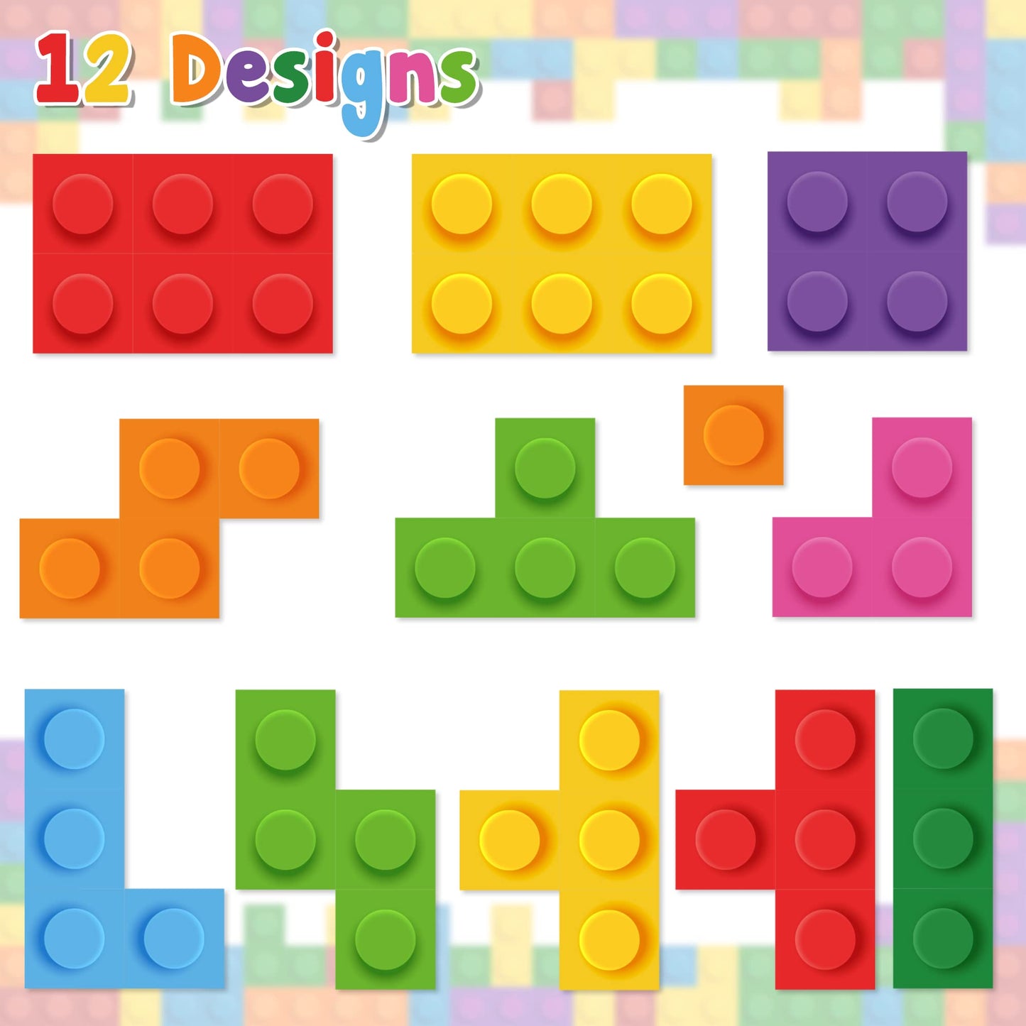 Unbess 1000Pcs Building Block Stickers For Kids, 2 Roll Assorted Bricks Paper Self Adhesive Decal Peel And Stick Removable Build