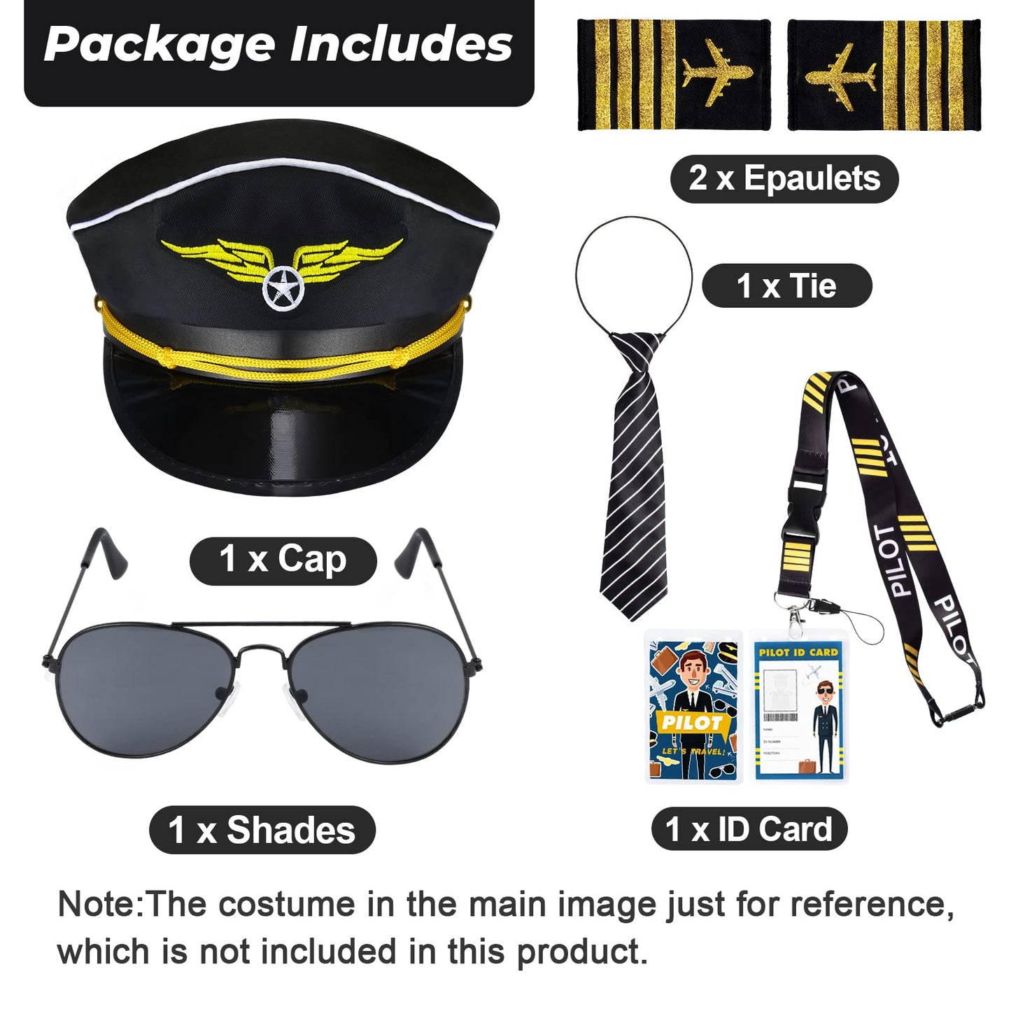 Keymall Kids Pilot Costume Accessories Set With Aviator Hat Sunglasses Tie Pin for Aviation Halloween Dress Up