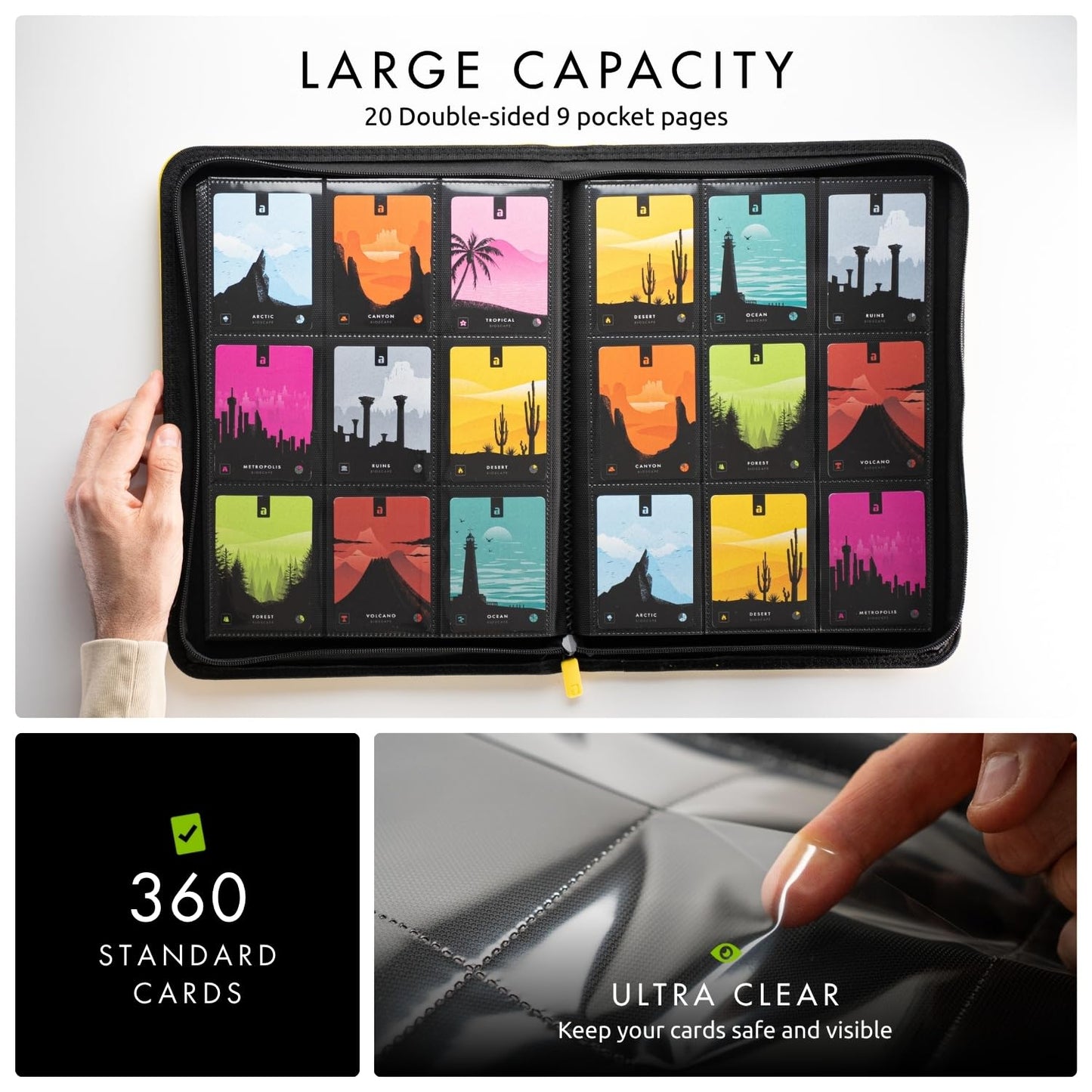 Vault X 9 Pocket Trading Card Zip Binder  360 Cards  enhanced Exo-Tec Album Material  20 Side-Loading Pages  Folder for Collectible Games  Sports  TCG (Yellow)