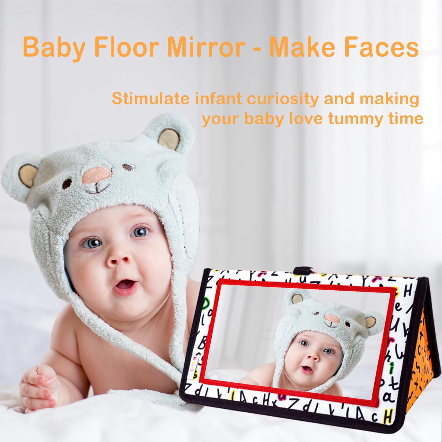 Epessa Baby Mirror Toys For Tummy Time, Newborn Infant Toys 0-6 6-12 Months, Baby Floor Mirror, Black And White High Contrast Baby Toys 0 3 6 9 Month Crawling Sensory Toy, Crib, Brain Development