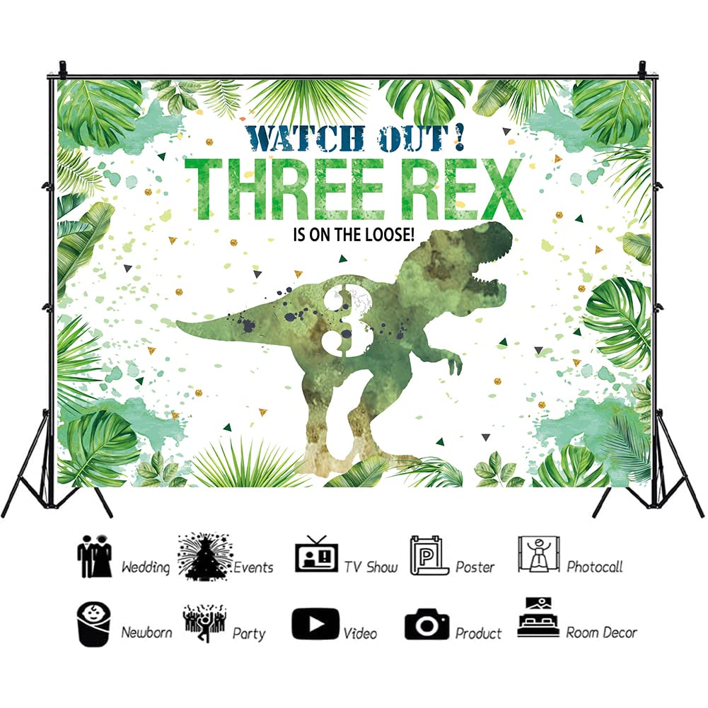 Hilioens Dinosaur Birthday Backdrop, 7'×5', Green Polyester, Model BK-068-WD, 3rd Birthday Party Decorations